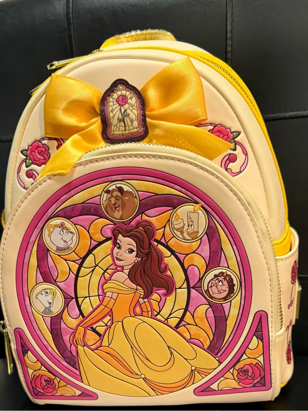 Loungefly Yellow and Pink Belle Stained-Glass Mini Backpack NWT